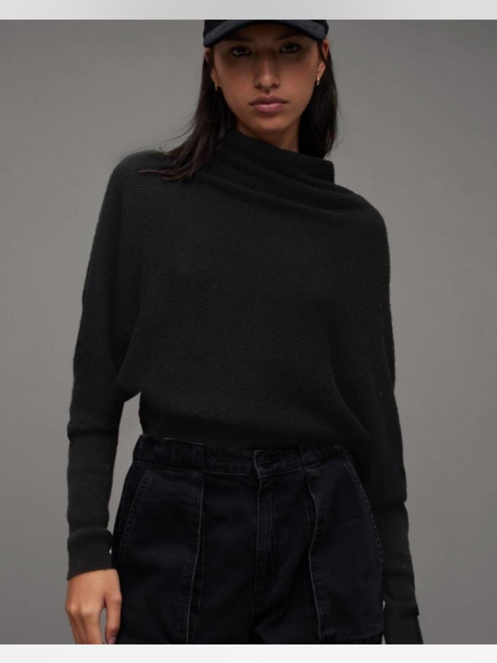 All Saints Ridley Cropped Wool Cashmere Mix Sweater - Black